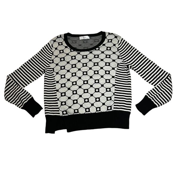 YYigal Round neck Honeycomb Stripe Pullover Sweater Size Medium Abstract Neutral - Picture 1 of 8